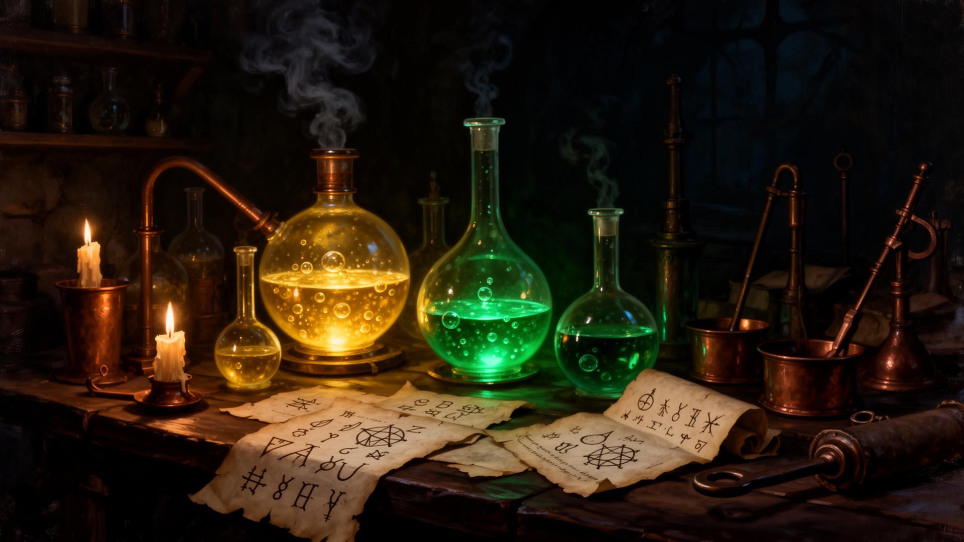 Laboratorio alquímico medieval